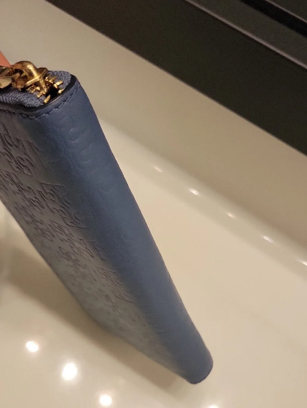 Tory Burch Periwinkle Embossed Logo Zip Wallet